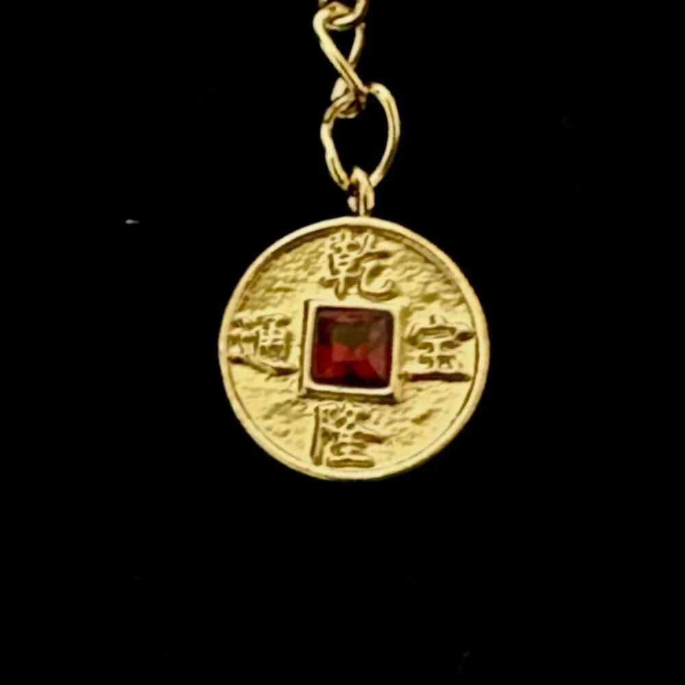 Vintage Red Lotus Peacock Statement Necklace Gold Tone Red Tassel Rhinestone